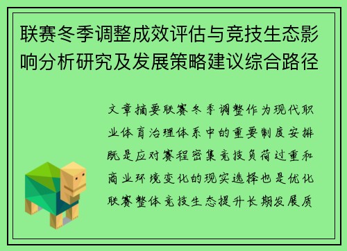 联赛冬季调整成效评估与竞技生态影响分析研究及发展策略建议综合路径